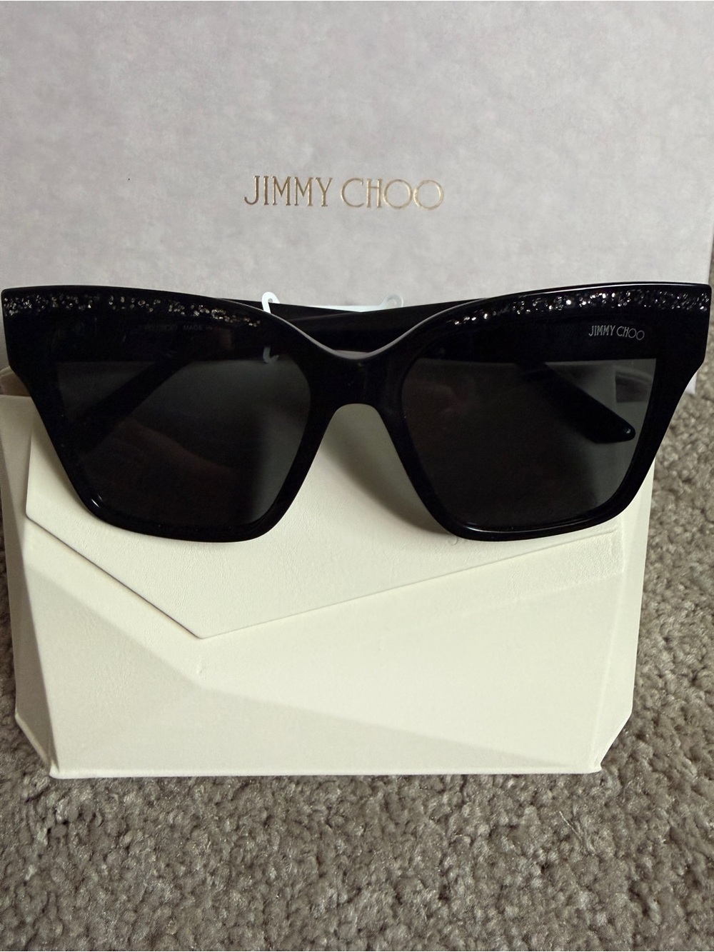 NWT Women’s Jimmy Choo Glitter Browline Cat Eye Sunglasses JC 5003 Black